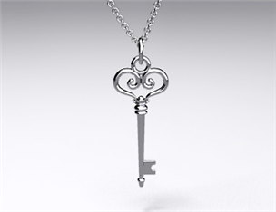 18k White Gold Heart Scroll Key Pendant (Large)
